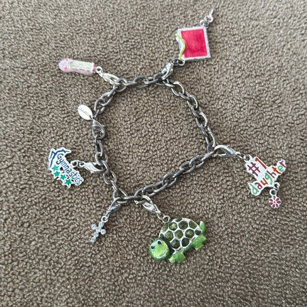 Claire’s Charm Bracelet Silver Tone Gymnastics, Daughter, Ballet, Turtle (TD)